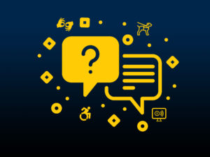 Chat bubble with a question mark with surrounding decorative dots