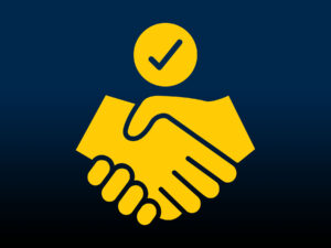 An icon of a handshake with a checkmark
